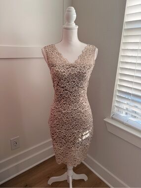 white house black market champagne dress White House Black Market lined flared champagne cocktail dress size 4
